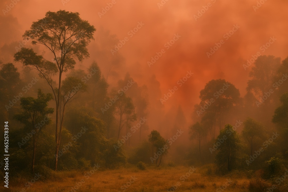 Fototapeta premium Forest fires in South Sumatra led to a thick fog blocking the view