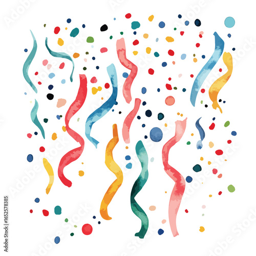 Colorful Watercolor Confetti and Streamers Celebrating a Festive Occasion