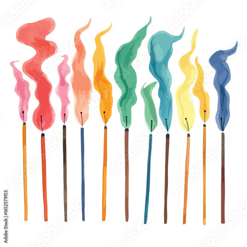 Colorful Watercolor Matches with Unique Smoke Trails in a Row