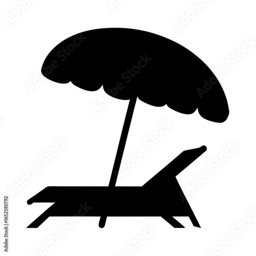 Silhouette of beach lounger and umbrella, a summer vacation scene illustration