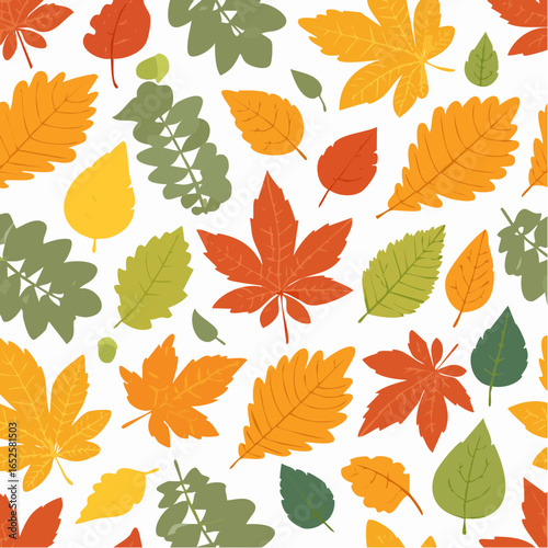 Autumn leaves seamless pattern. Colorful wrapping paper design.