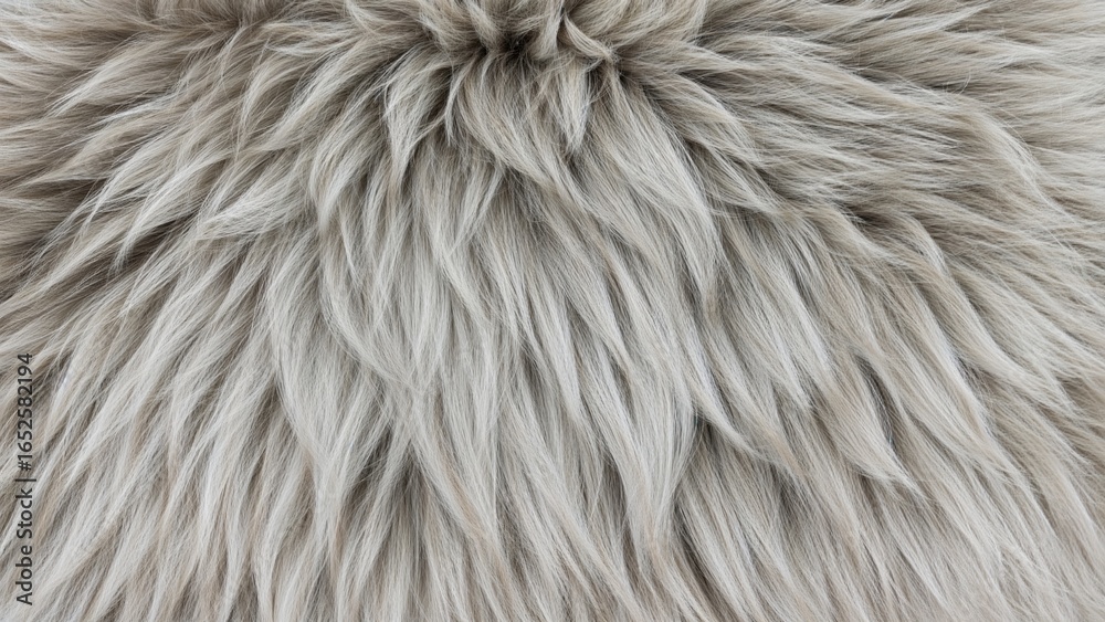 Fototapeta premium Close-up view of synthetic fur texture with a blank area for quotes or text. Top-down shot. Pale fur background.