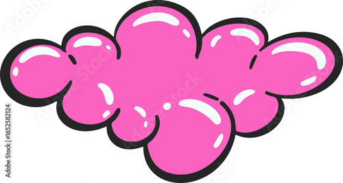 Pink soap foam with bubbles. Bath suds illustration. Abstract funky playful design element. Colorful shampoo cloud