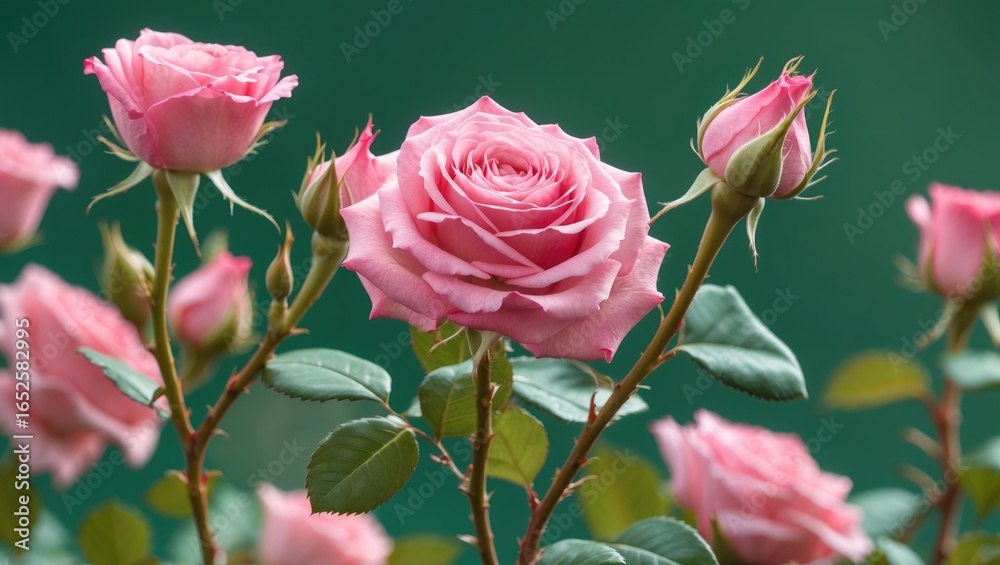 Fototapeta premium Delicate pink flower with a blossoming bud on a green blurred background