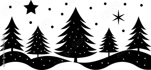 Christmas trees and stars winter scene illustration