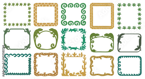 Nature-Inspired Decorative Frame Vector Set with Lizard and Plant Motifs