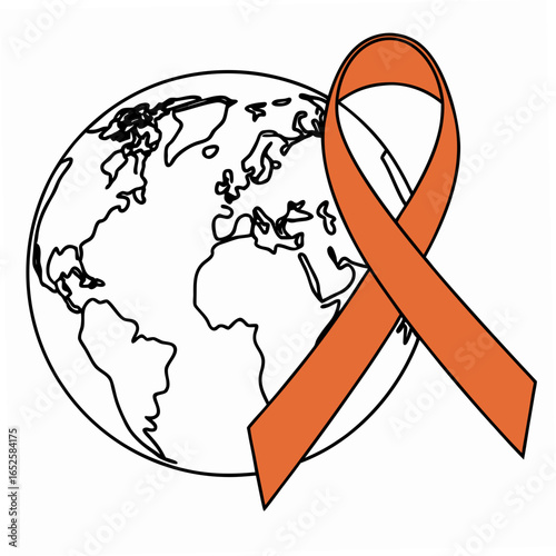 World globe with leukemia awareness ribbon isolated on white background to support the cause and raise awareness about the disease