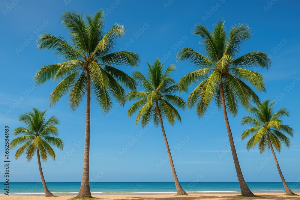 Fototapeta premium The striking appearance of tall, vibrant green coconut trees