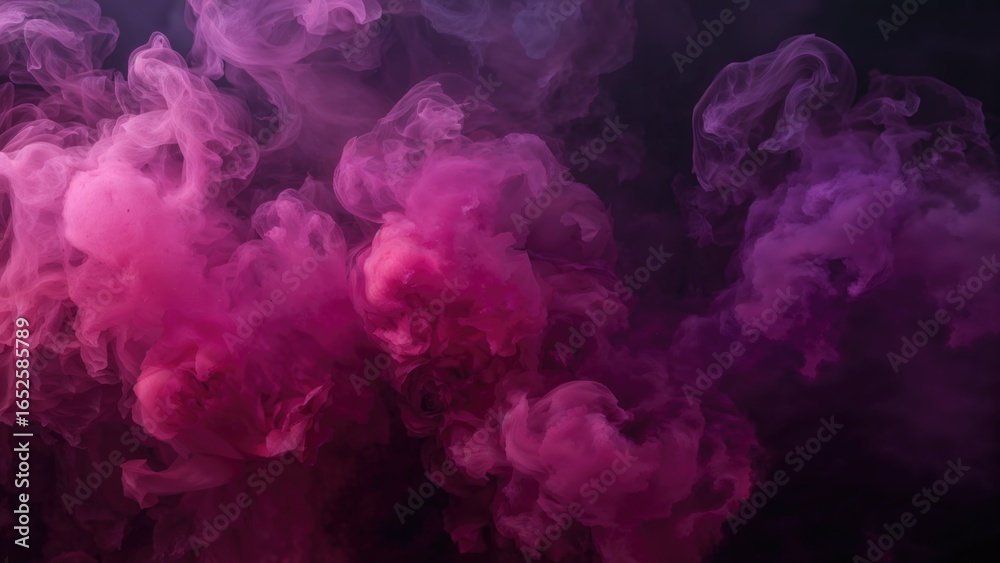 Fototapeta premium Spiraling magenta and violet smoke against a dim, obscure background