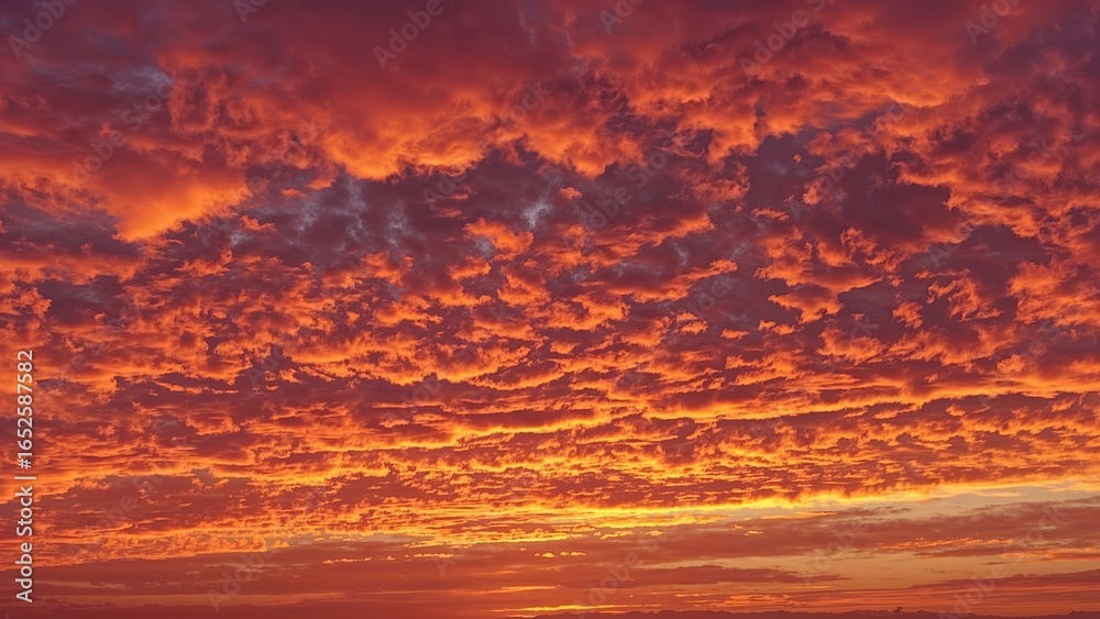 Obraz premium Evening sky bathed in warm red and orange colors