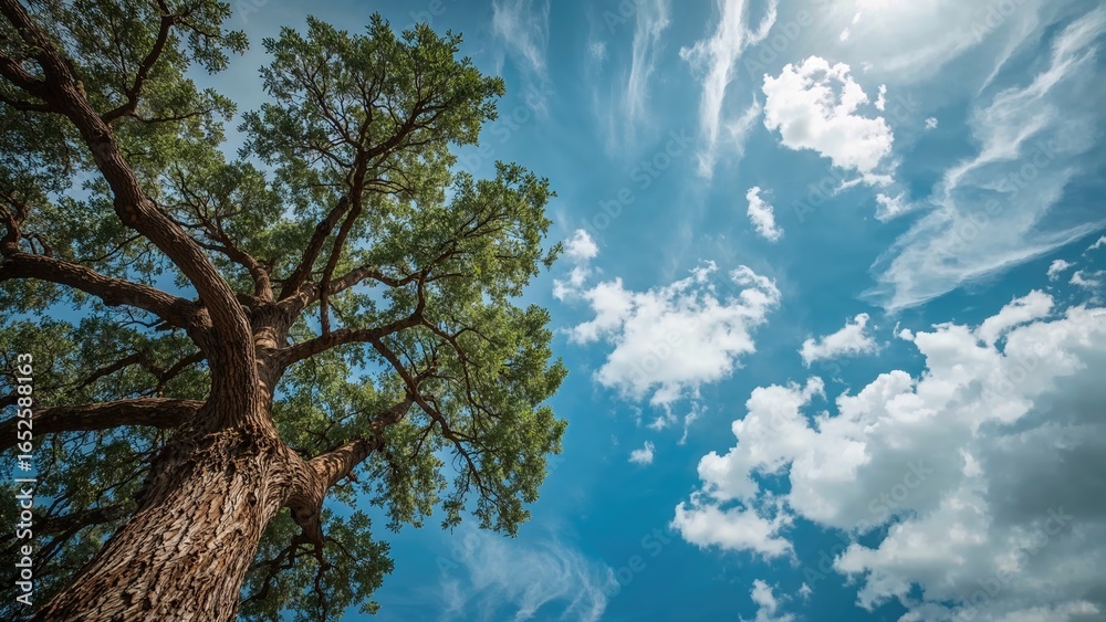 Fototapeta premium Clear blue sky with fluffy clouds on a bright day
