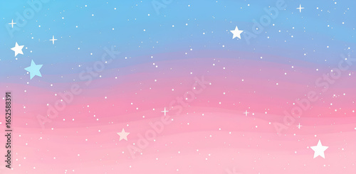 Plakat Pastelowe tło z gwiazdami. Bajkowe, różowo-niebieskie niebo. Koncepcja snu i fantazji.