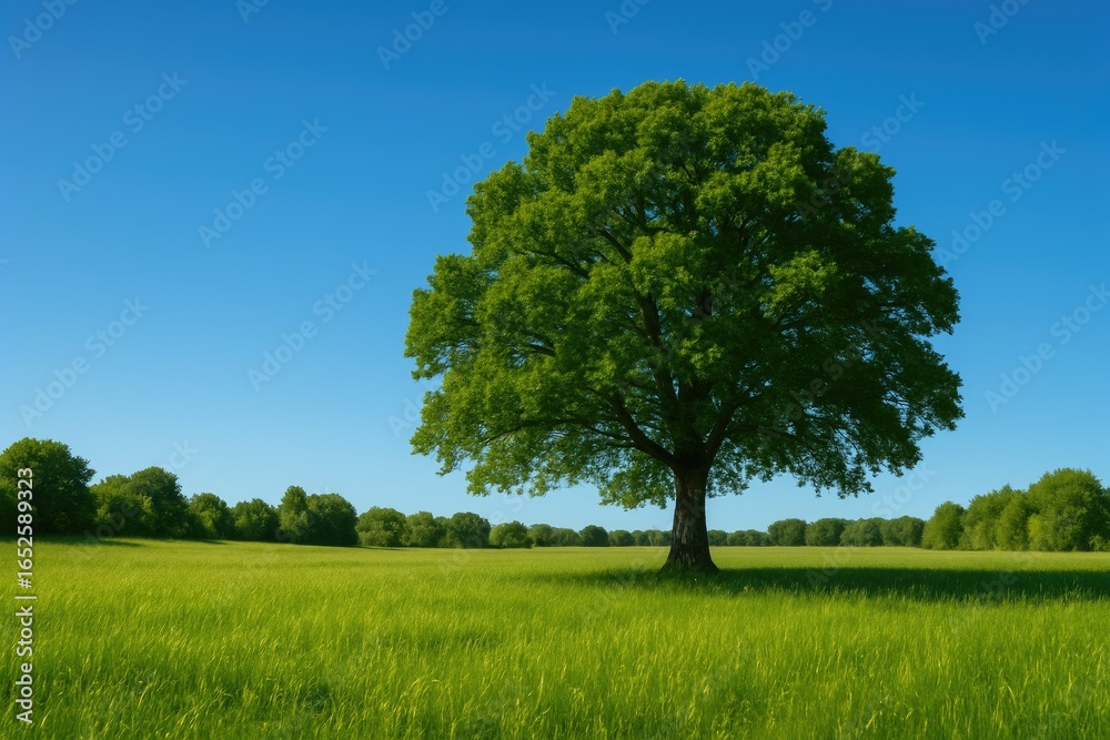 Fototapeta premium Sunny summer setting featuring a blue sky and vibrant grass