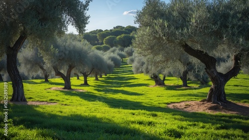 Fototapeta Naklejka Na Ścianę i Meble -  Warm weather view of an olive farm