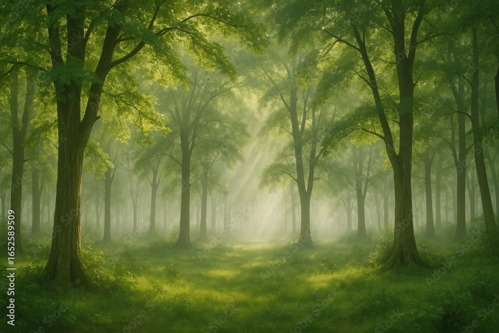 Fototapeta premium Hazy summer atmosphere in woodland areas