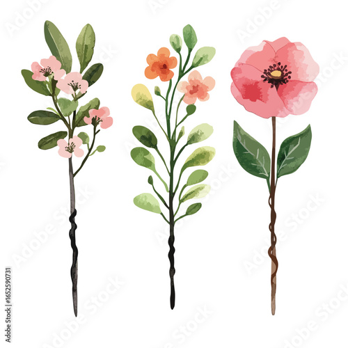 Delicate Watercolor Floral Arrangements with Vibrant Colors