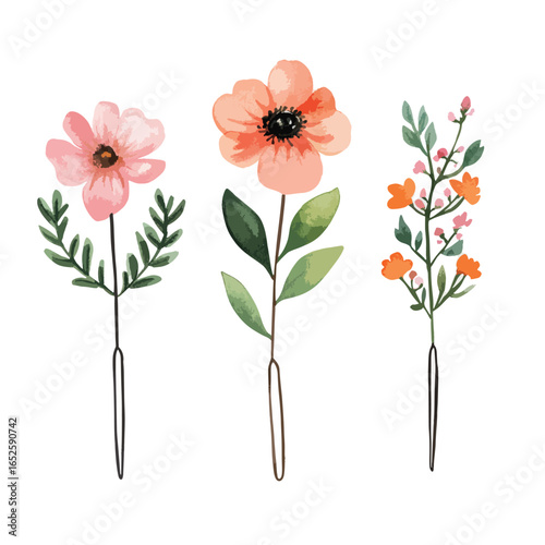 Delicate Watercolor Floral Hairpins with Vibrant Hues