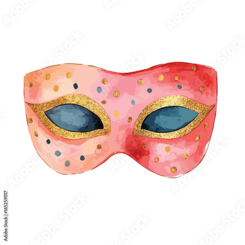 Delicate Watercolor Venetian Mask with Gold Accents