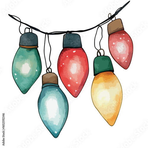Festive String of Colorful HandPainted Christmas Light Bulbs