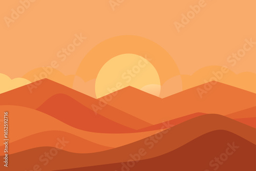 foggy sunrise over rolling desert hills 