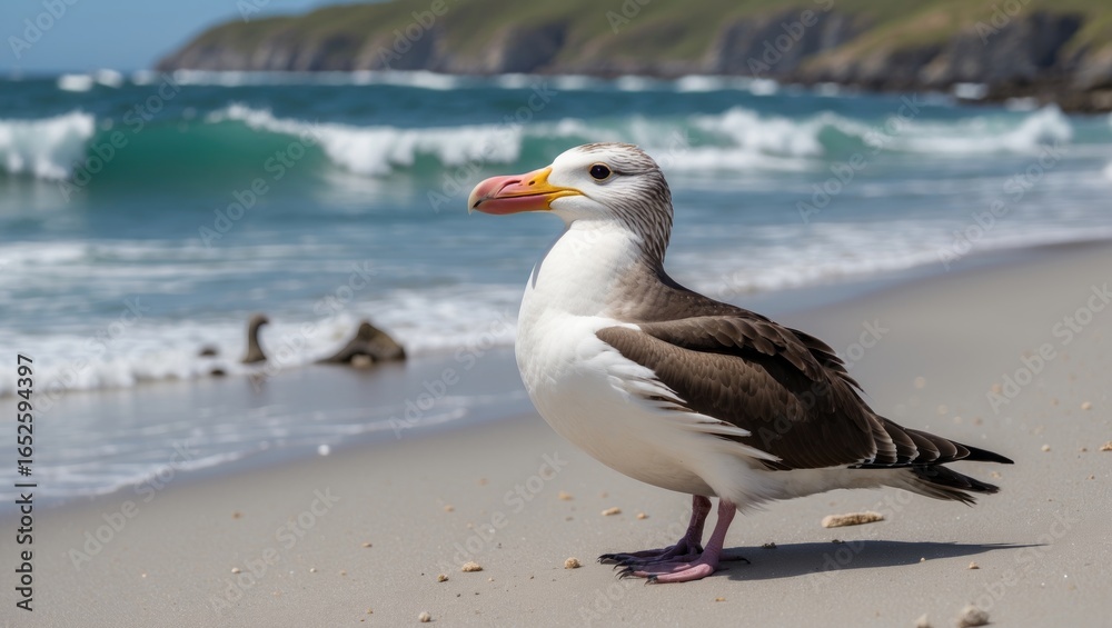 Fototapeta premium Giant seabird species encountered on a sandy coast of an isolated island