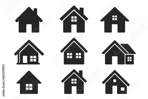 House Icons Set Vector Illustration, Black Silhouette Home Symbols, Real Estate, Housing, Residential, Architecture, Property and Building Concept on Transparent Background