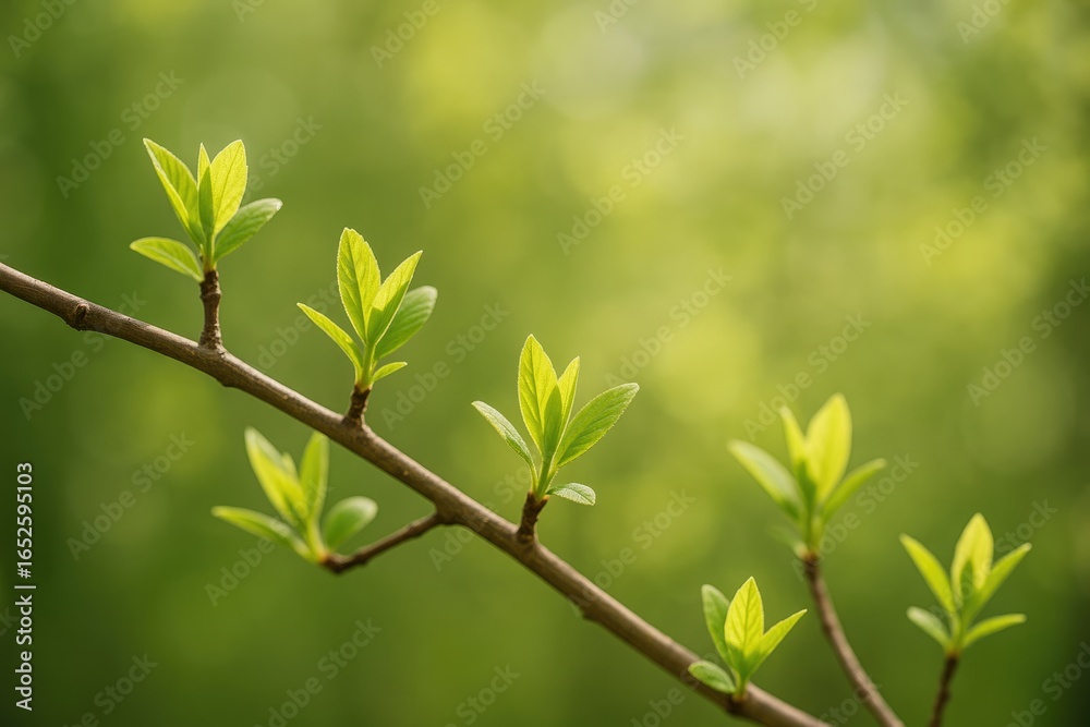 Fototapeta premium Fresh sprouting tiny leaves on a tree in springtime