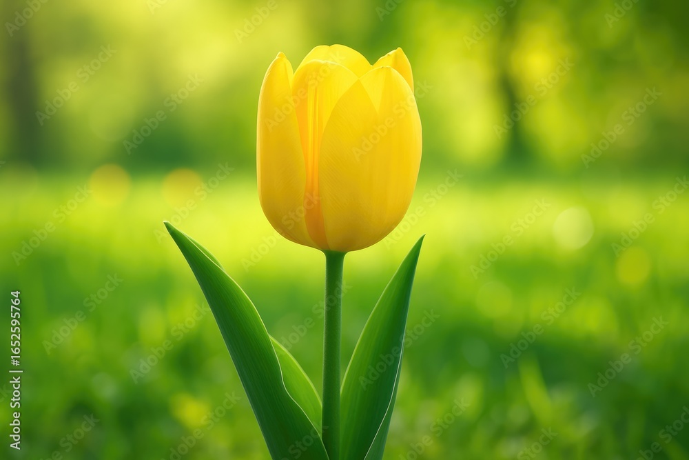 Obraz premium First Signs of Spring: A Single Yellow Tulip Blooms