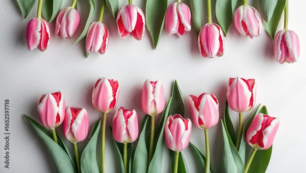 Obraz premium Springtime floral display featuring pink tulips on a plain white background