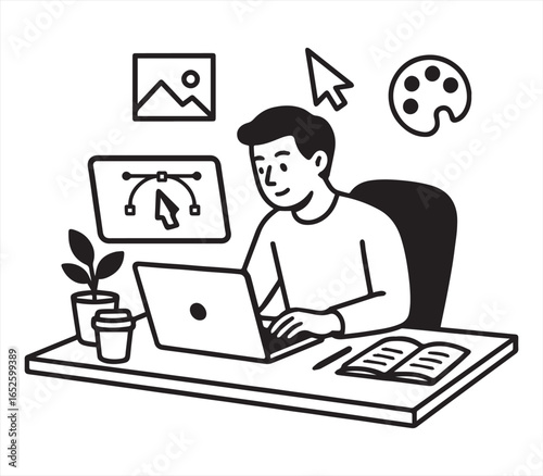Student Learning and Working Online with Laptop