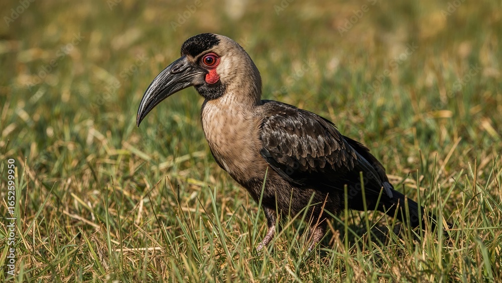 Obraz premium Ground-dwelling bird with striking beak and sharp gaze