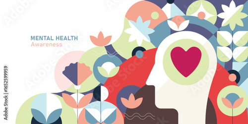 Abstract Geometric Background for World Mental Health Awareness Month, Modern Minimal Design with Calm and Soothing Colors