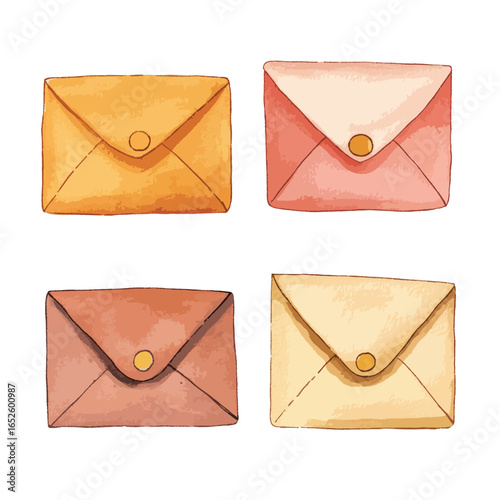 Four Watercolor Envelopes in Warm Tones with Detailed Texture