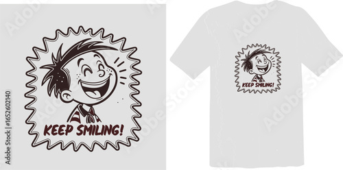 "Keep Smiling" Funny Cartoon Boy with a Big Grin Illustration