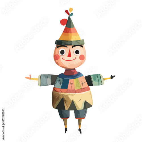 Joyful Colorful Wooden Puppet with Party Hat
