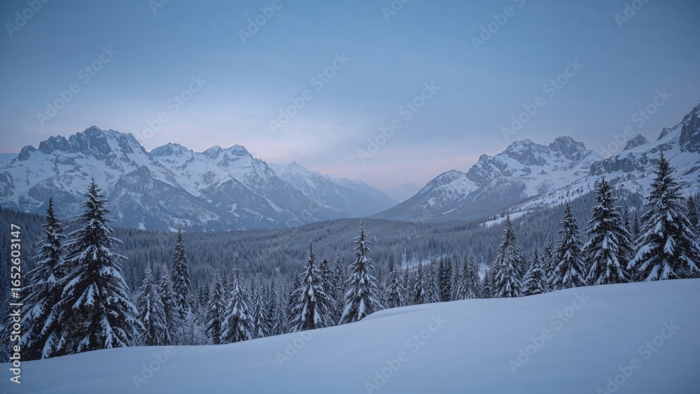Fototapeta premium Snow-laden hills and lowlands