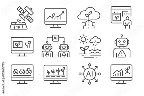 Fleet icon robot forecast soil management bot cloud field farm ai vector