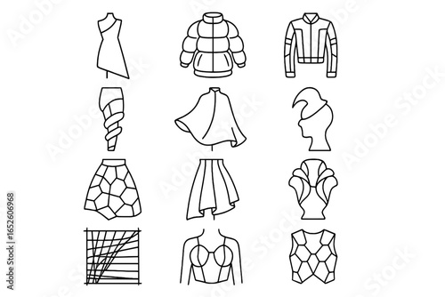 Fashion leg icons experimental fluid skirt icon sculpted geometric vector thread cyberpunk