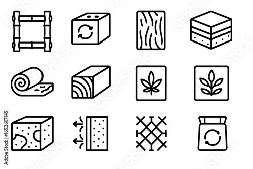 Hemp construction natural compressed tile section icons material sustainable vector icon earth