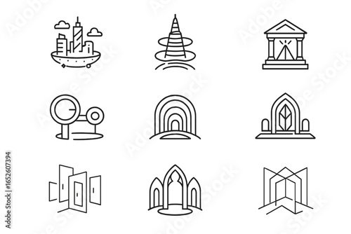 Hovering field architecture icon time plaza vector across tower halls icons cosmic