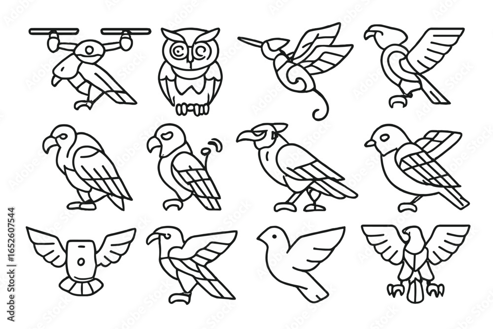 Naklejka premium Bird vector icon vulture wings visor mechanical cyber signal back icons tail