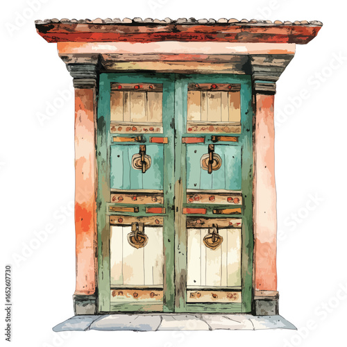 Ornate AsianStyle Double Wooden Doors with Intricate Details