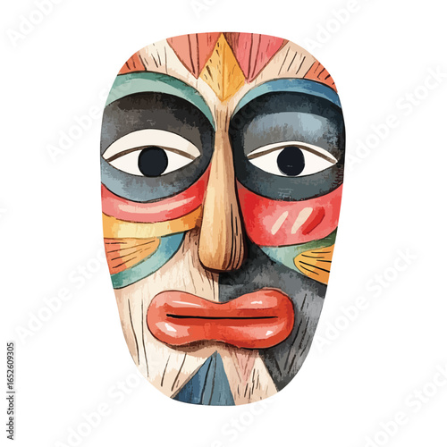Ornate Tribal Mask with Geometric Patterns and Expressive Eyes