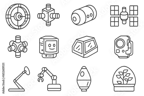 Pod unit vector orbital central communication icon icons station emergency wing deck
