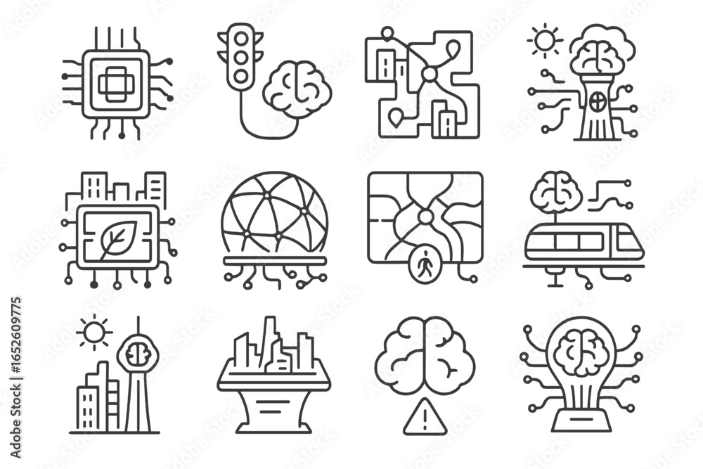 Traffic pod override anchor map node futuristic panel city vector living icons