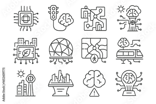 Traffic pod override anchor map node futuristic panel city vector living icons