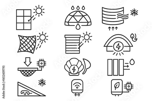 Vector panels airflow arc blinds icon climate mesh solar icons heater smart
