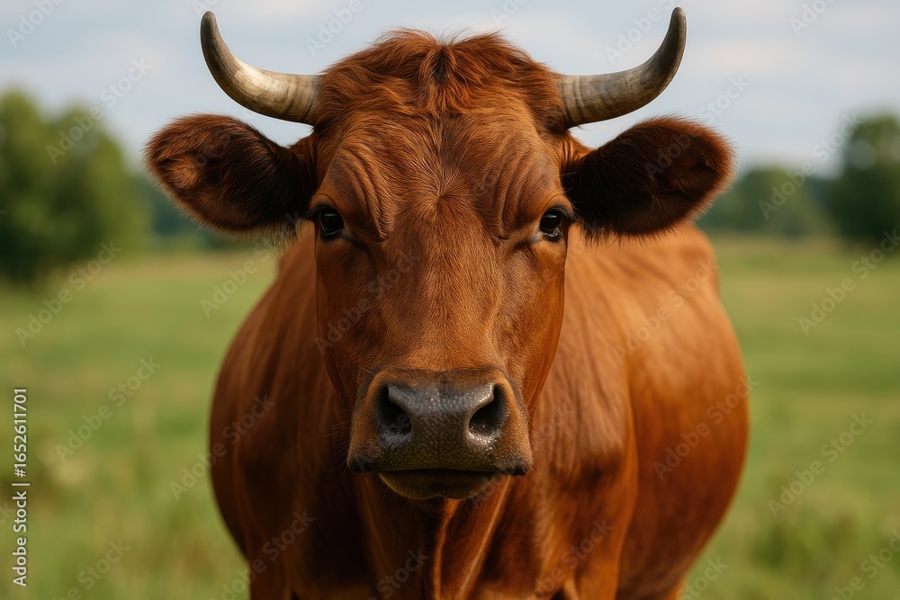 Naklejka premium Close-up image capturing a cow's facial features
