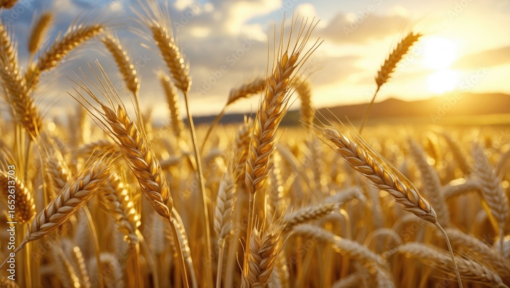 Fototapeta premium Macro shot of wheat close-up highlighting food qualities