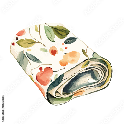 Rolled Watercolor Floral Design with Peach and Red Flower Accents